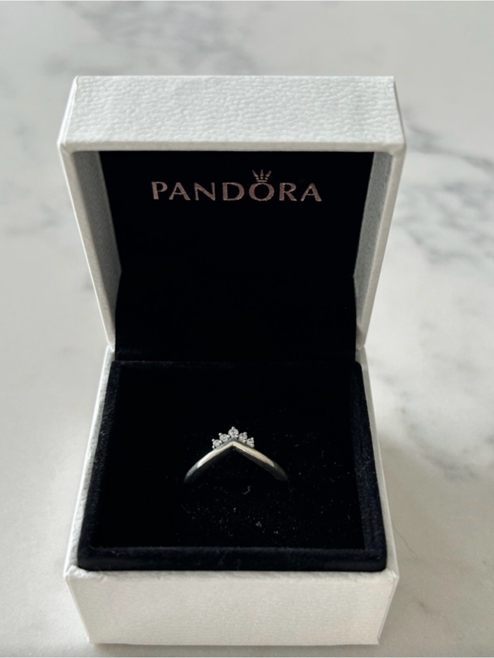 Pandora Silver V-Shape Ring with Cubic Zirconia